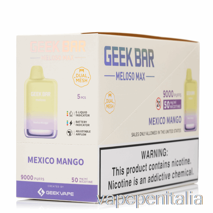 Scatola Vape Mod [confezione Da 5] Geek Bar Meloso Max 9000 Usa E Getta
